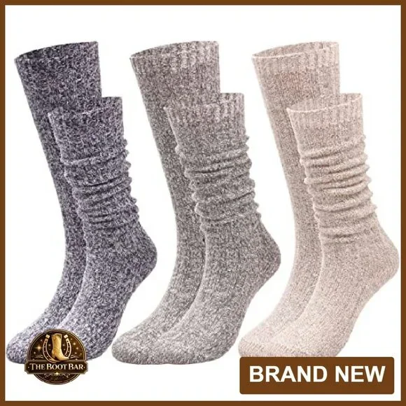 Women's Winter Thick Knit Wool Crew Knee High Socks Cozy Slouch Boots - Picture 5 of 8